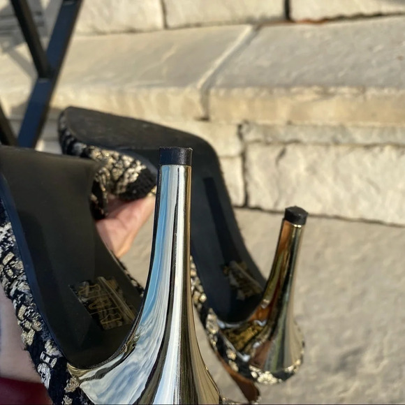 J. Renee black and gold Lacee tweed pointy toe sling back high heel Sz 9 - Picture 13 of 13